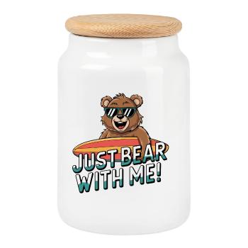 Just Bear With Me - Surfer Bear Fun - Boîte à biscuits avec couvercle en bois - blanc - Devant