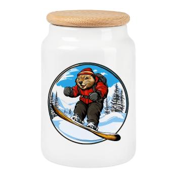 Biber Snowboard - Keksdose mit Holzdeckel - Weiß - Vorne