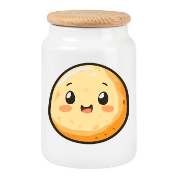 Happy Potato Cartoon - Adorable and Fun Design - Cookie Jar with Wooden Lid - white - Front