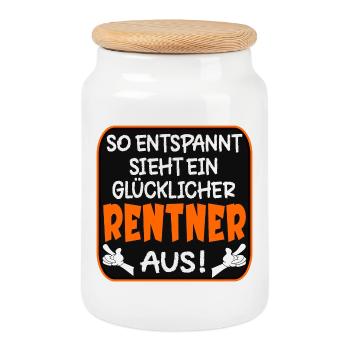RENTNERGESCHENKE GLÜCKLICHER RENTNER RENTE - Keksdose mit Holzdeckel - Weiß - Vorne