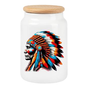American Indian American - Cookie Jar with Wooden Lid - white - Front