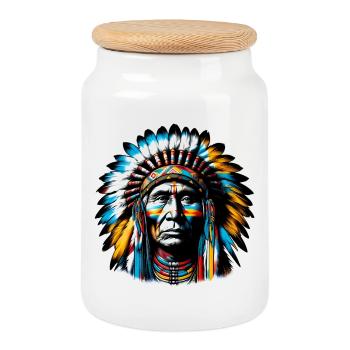 American Indian American - Cookie Jar with Wooden Lid - white - Front