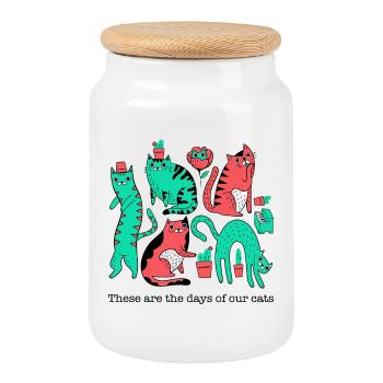 Le chaos des chats dans le style pop art - Boîte à biscuits avec couvercle en bois - blanc - Devant
