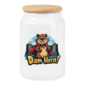 Beaver Hero – Dam Hero! - Keksdose mit Holzdeckel - Weiß - Vorne