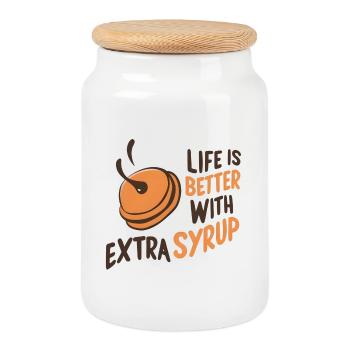 Life is Better with Extra Syrup - Cookie Jar with Wooden Lid - white - Front