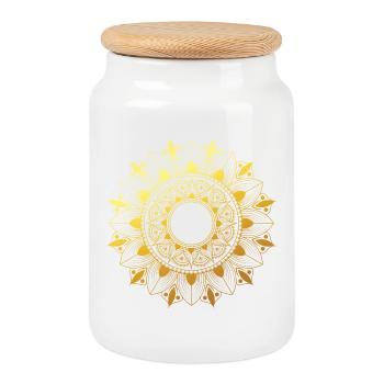 Goldenes Mandala - Keksdose mit Holzdeckel - Weiß - Vorne