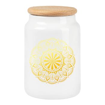 Goldenes Mandala - Keksdose mit Holzdeckel - Weiß - Vorne