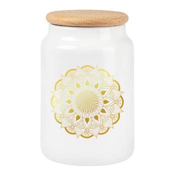 Golden Mandala - Cookie Jar with Wooden Lid - white - Front