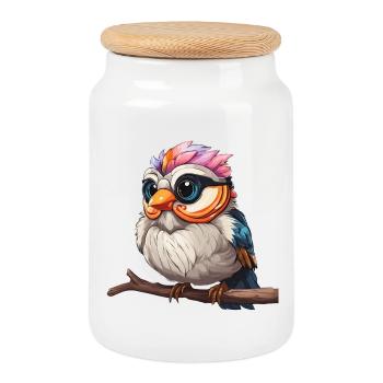 Spectacle vibrant de la chouette colorée - Boîte à biscuits avec couvercle en bois - blanc - Devant