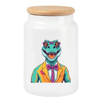 Dinosaure Avocat Dessin Animé Design - Boîte à biscuits avec couvercle en bois - blanc - Devant