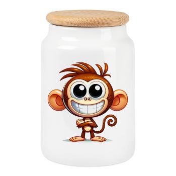 Singe - Boîte à biscuits avec couvercle en bois - blanc - Devant