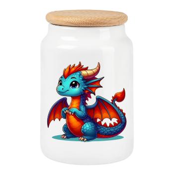 Dragon - Cookie Jar with Wooden Lid - white - Front
