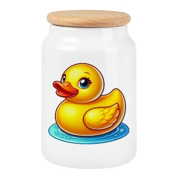Ente Ente Ente Ente Ente - Keksdose mit Holzdeckel - Weiß - Vorne