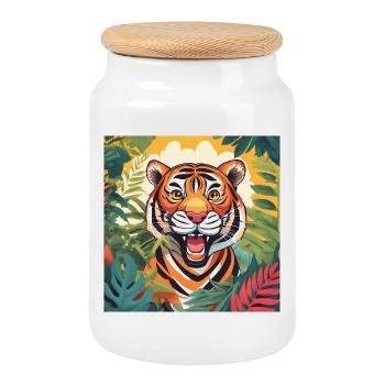 Illustration vibrante de tigre de jungle - Boîte à biscuits avec couvercle en bois - blanc - Devant