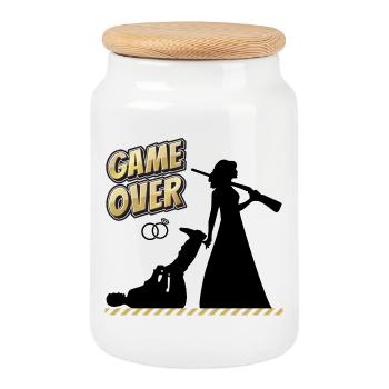 Geschenk zur Hochzeit lustig Spruch | Game over - Keksdose mit Holzdeckel - Weiß - Vorne