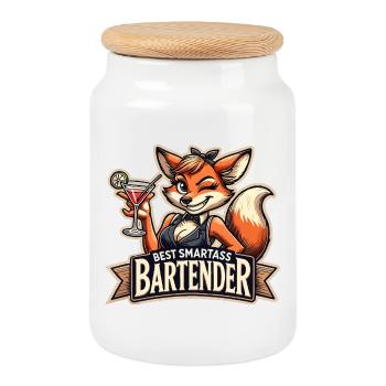 Barman Barwoman Vixen Vixen Fox Cadeau - Boîte à biscuits avec couvercle en bois - blanc - Devant