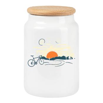 Gravel Ride - A Gift for a Cyclist - Cookie Jar with Wooden Lid - white - Front