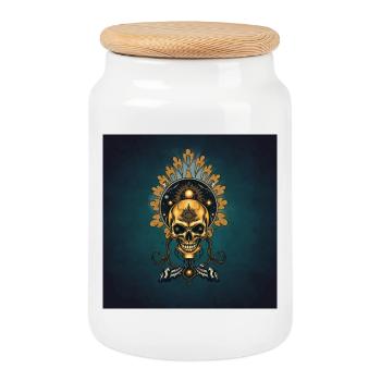 The golden skull and its cosmic secrets. - Cookie Jar with Wooden Lid - white - Front