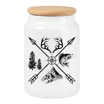 Abstract Geometric Line Art Tee - Cookie Jar with Wooden Lid - white - Front