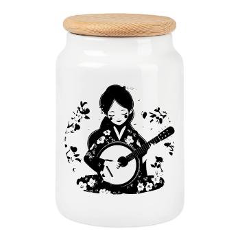 Joueur de banjo - Boîte à biscuits avec couvercle en bois - blanc - Devant
