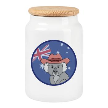 Adorable Koala with the Australian flag - Cookie Jar with Wooden Lid - white - Front