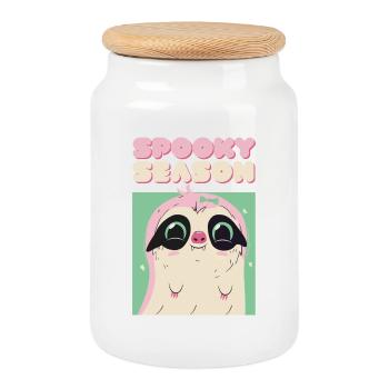 Spooky Season - Paresseux vampire mignon - Boîte à biscuits avec couvercle en bois - blanc - Devant