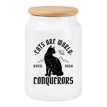 Black Cat Conqueror - Mystisches Katzenmotiv - Keksdose mit Holzdeckel - Weiß - Vorne