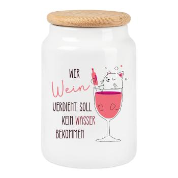 Wein Geschenk |Wein Spruch | Wer Wein verdient ... - Keksdose mit Holzdeckel - Weiß - Vorne