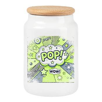 Pop Art GREEN - Cookie Jar with Wooden Lid - white - Front