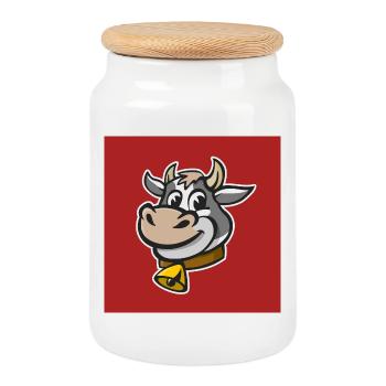 Fröhliche Illustration eines Kuhkopfes. - Keksdose mit Holzdeckel - Weiß - Vorne