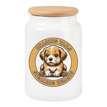 Don't do that! No! Stop it! Ah, you really did it. - Cookie Jar with Wooden Lid - white - Front