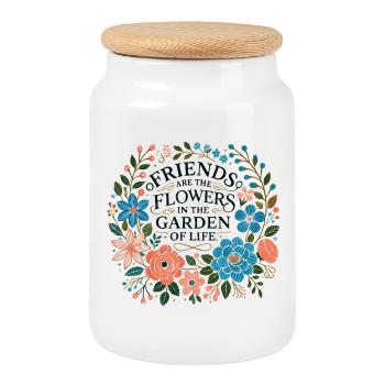 Les amis sont les fleurs dans le jardin de la vie - Boîte à biscuits avec couvercle en bois - blanc - Devant