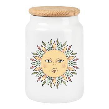 Style Mandala Face de Soleil - Boîte à biscuits avec couvercle en bois - blanc - Devant