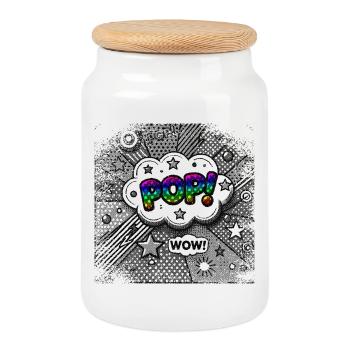 POP Clouds Pop Art Style + Color Spectrum - Cookie Jar with Wooden Lid - white - Front