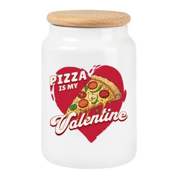 Pizza is my Valentine – Funny Valentine's Day - Cookie Jar with Wooden Lid - white - Front