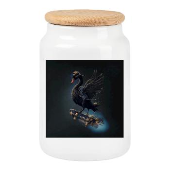Wings of freedom the black swan on the skateboard. - Cookie Jar with Wooden Lid - white - Front