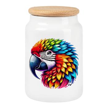 Parrot - Cookie Jar with Wooden Lid - white - Front