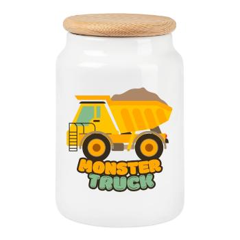 Monster truck - Cookie Jar with Wooden Lid - white - Front