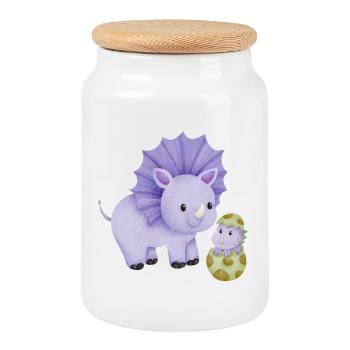 Dinosaur mom with child - Cookie Jar with Wooden Lid - white - Front