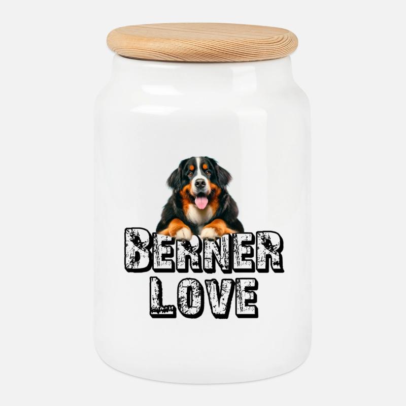 Berner Sennenhund - Keksdose mit Holzdeckel - Weiß