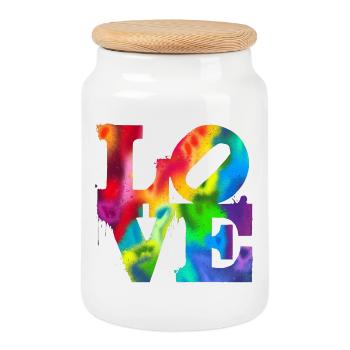 Regenbogen-Graffiti LOVE Burst - Keksdose mit Holzdeckel - Weiß - Vorne