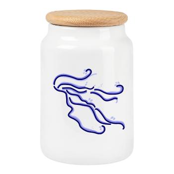 Humpback Whale Woman Silhouette Hair Hand Drawn - Cookie Jar with Wooden Lid - white - Front