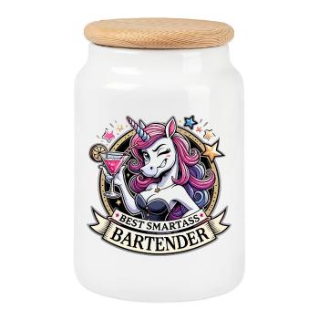 Bartender Barmaid Unicorn Funny Gift - Cookie Jar with Wooden Lid - white - Front