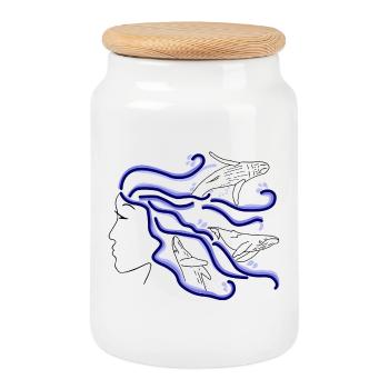 baleine à bosse femme silhouette cheveux foncé dessiné - Boîte à biscuits avec couvercle en bois - blanc - Devant