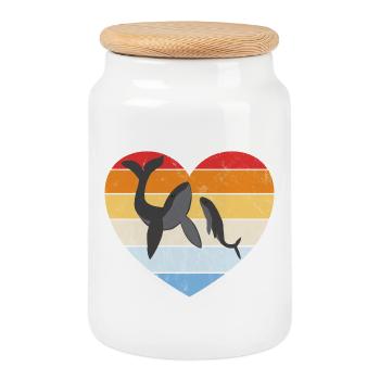 Baleine à bosse avec coeur rétro bébé - Boîte à biscuits avec couvercle en bois - blanc - Devant