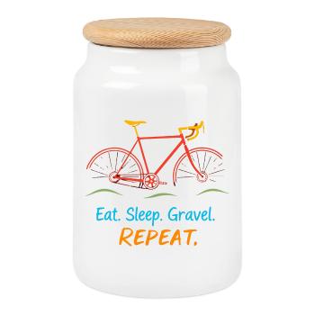 Manger dormir gravier répéter - Boîte à biscuits avec couvercle en bois - blanc - Devant