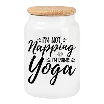Je ne fais pas la sieste, je fais du yoga - Boîte à biscuits avec couvercle en bois - blanc - Devant