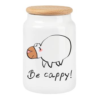 Don't worry - be cappy - Keksdose mit Holzdeckel - Weiß - Vorne