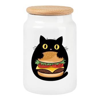 Burger Cat Pop Art - Boîte à biscuits avec couvercle en bois - blanc - Devant