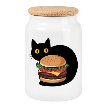 Burger Katze - Keksdose mit Holzdeckel - Weiß - Vorne